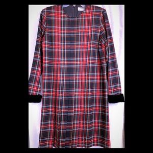 Chetta B Plaid Dress Black Velvet Cuffs Women 6